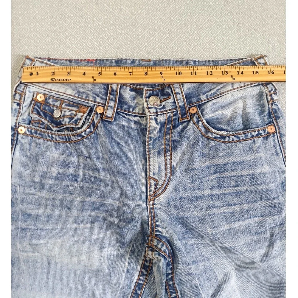 True Religion Jeans Mens 32 Light Blue Ricky Super T Straight Acid Wash Denim